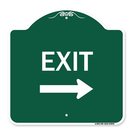 Signmission Designer Series Exit W/ Right Arrow 3, Green & White Aluminum Sign, 18" H, 18" L, GW-1818-24045 A-DES-GW-1818-24045
